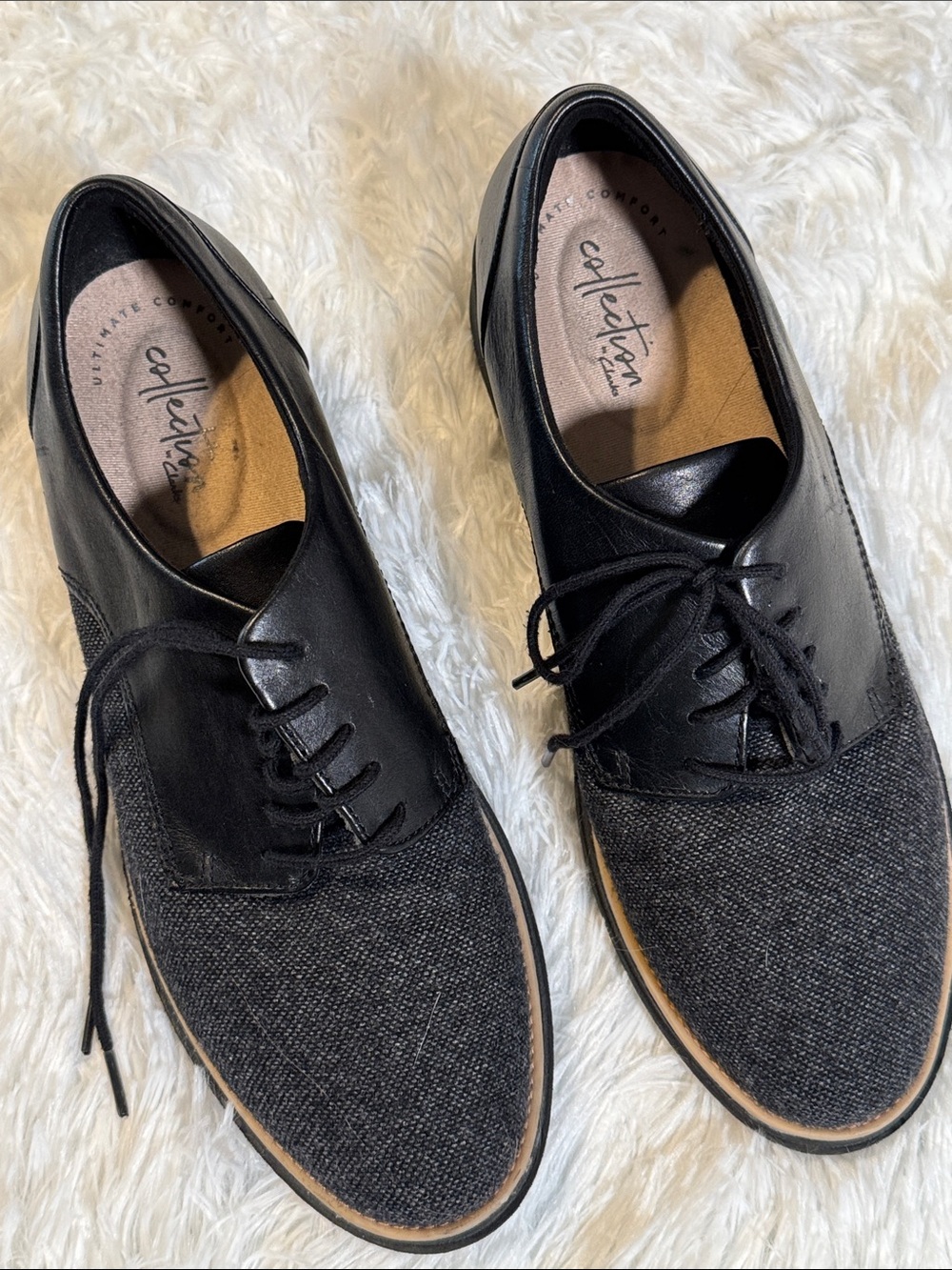 Clarks Black and Charcoal Mixed-Material Derby Oxfords, size 8 1/2